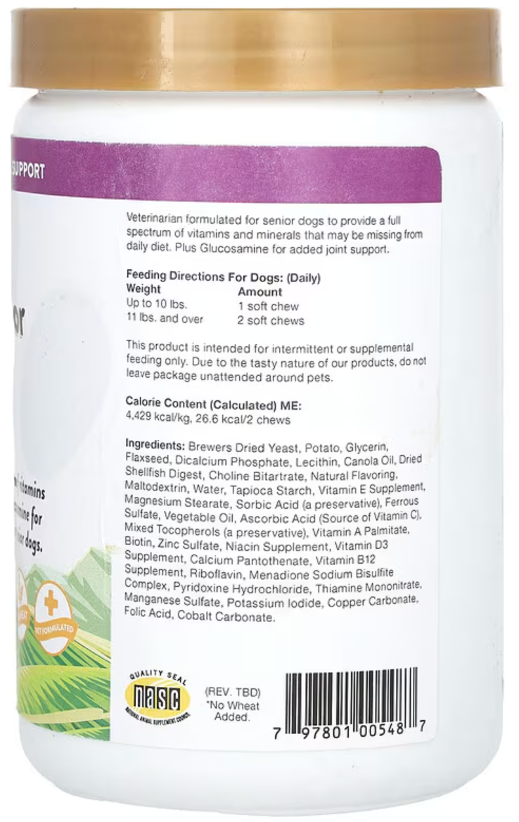 VitaPet Senior, Vitaminas Diarias más Glucosamina, 120 Masticables Suaves