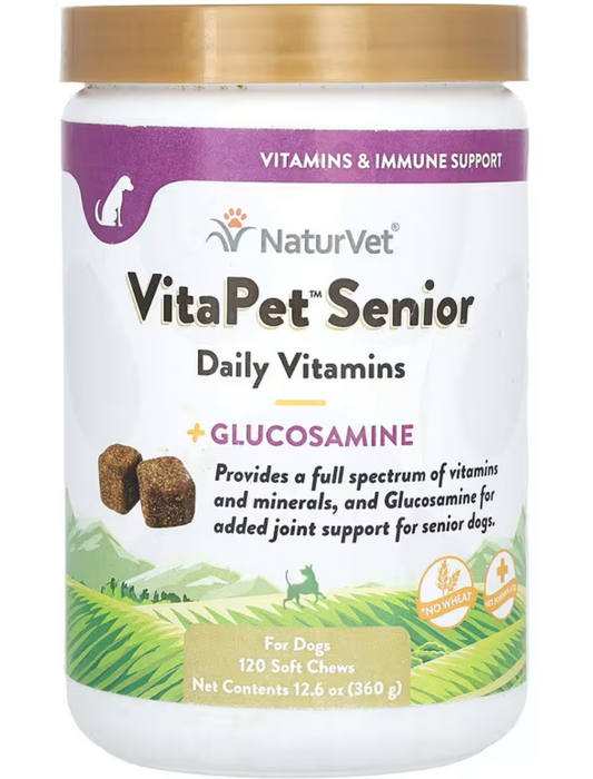 VitaPet Senior, Vitaminas Diarias más Glucosamina, 120 Masticables Suaves